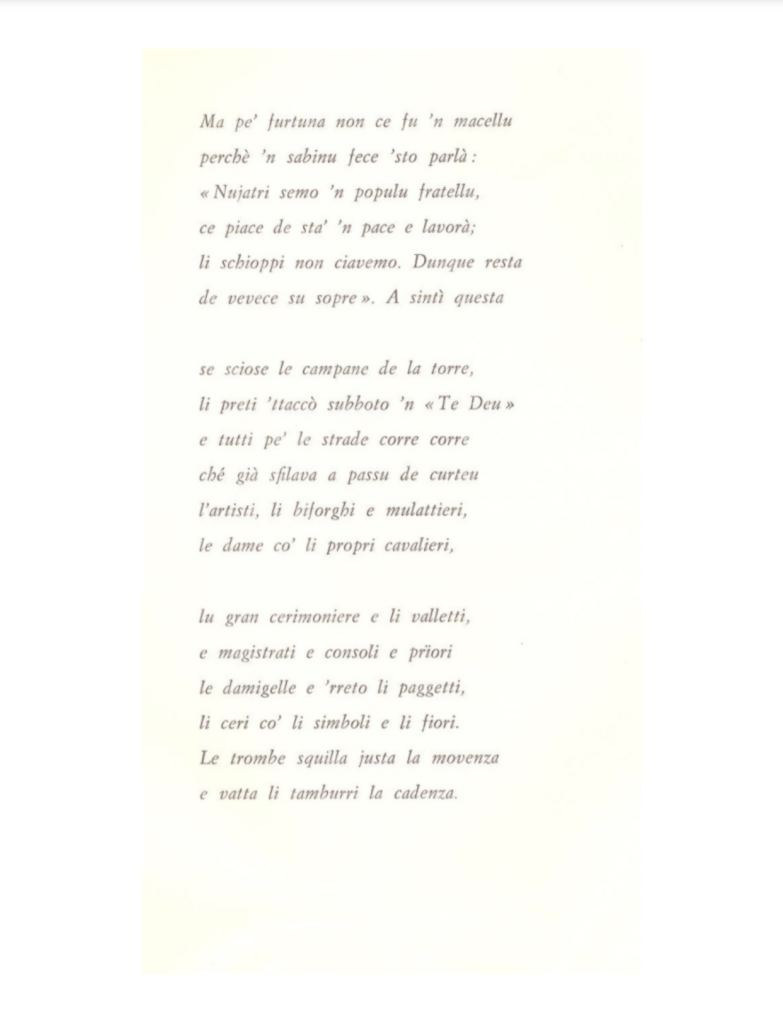 Prima pagina della Poesia di Attilio Basili sulle tradizioni dell'Armata di Pentecoste di Monterubbiano